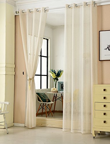 WOLTU 2er Set Gardinen transparent mit Ösen Leinenoptik Vorhang Ösenschal Halbtransparent Stores Voile Fensterschal Deko Leinenvorhang für Wohnzimmer Kinderzimmer Schlafzimmer, 140x245 cm Creme von WOLTU