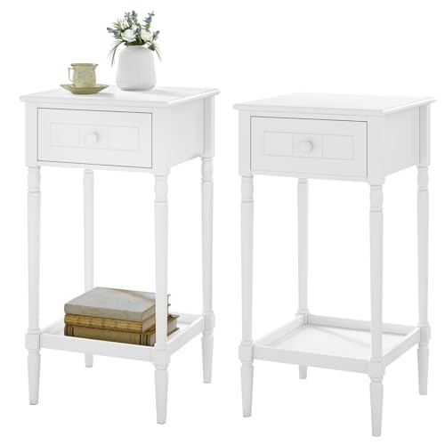 WOLTU 2er Set Nachttisch Schmal, Nachtschrank mit Schublade offener Ablage, Barock Beistelltisch Weiß, 35x70,5x35 cm, Sofatisch für Schlafzimmer Wohnzimmer, Beine aus Massivholz, NTS09ws-2 WOLTU 2er Set Nachttisch Schmal, Nachtschrank mit Schublade offener Ablage, Barock Beistelltisch Weiß, 35x70,5x35 cm, Sofatisch für Schlafzimmer Wohnzimmer, Beine aus Massivholz, NTS09ws-2 von WOLTU