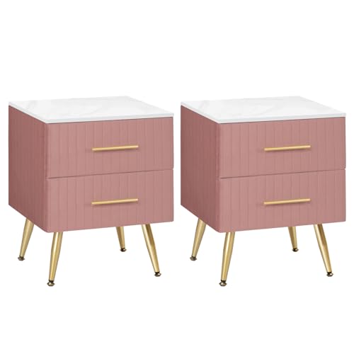 WOLTU 2er Set Nachttisch Sofatisch Nachtkommode Nachtschrank mit 2 Schubladen für Schlafzimmer Wohnzimmer aus MDF, Einfache Installation 40.5x41x51cm, Samt, Rosa TS134rs-2 von WOLTU