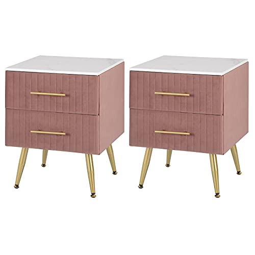 WOLTU 2er Set Nachttisch Sofatisch Nachtkommode Nachtschrank mit 2 Schubladen für Schlafzimmer Wohnzimmer aus MDF, Einfache Installation 40.5x41x51cm, Samt, Rosa TS134rs von WOLTU