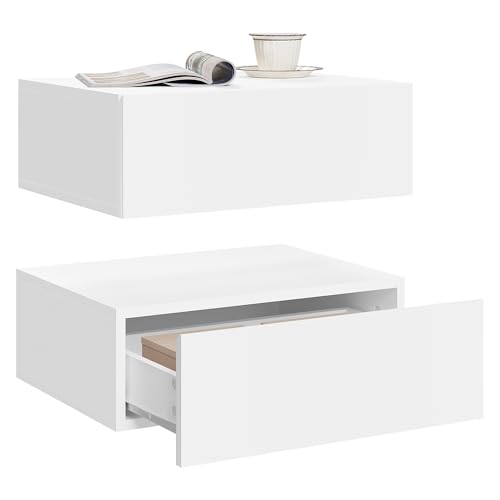 WOLTU 2er Set Nachttisch hängend,Wandregal mit Schublade, Nachtschrank Wandmontage, 40x30x14 cm,Nachtkästchen zum Einhängen,schwebende Nachtkommode, modern, weiß für Schlafzimmer Wohnzimmer, NTS24ws-2 von WOLTU
