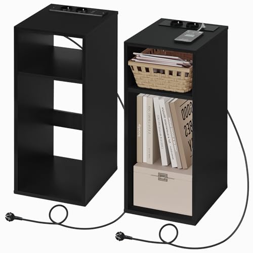 WOLTU 2er Set Nachttisch mit Ladefunktion,schmaler Kleiner Beistelltisch mit 2 Steckdosen 2 USB-Anschlüssen,Couchtisch mit Stauraum,2 offene Fächer,25x60x30 cm,für Schlafzimmer,Schwarz,NTS06sz-2 WOLTU 2er Set Nachttisch mit Ladefunktion,schmaler Kleiner Beistelltisch mit 2 Steckdosen 2 USB-Anschlüssen,Couchtisch mit Stauraum,2 offene Fächer,25x60x30 cm,für Schlafzimmer,Schwarz,NTS06sz-2 von WOLTU