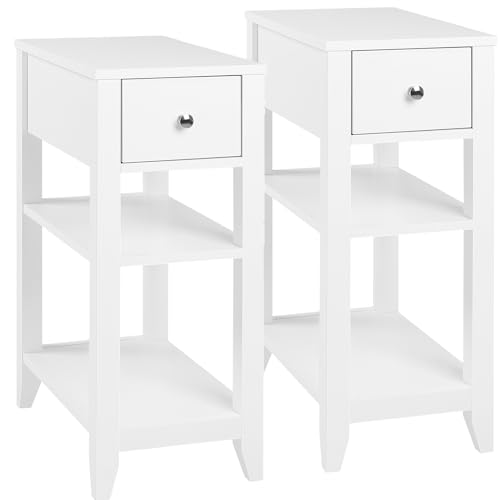WOLTU 2er Set Nachttisch schmal, Nachtschrank mit Schublade, 2 offenen Ablagen, Beistelltisch Couchtisch modern, 45x66x28 cm, platzsparend, Nachtkommode aus Holz, weiß, NTS02ws-2 WOLTU 2er Set Nachttisch schmal, Nachtschrank mit Schublade, 2 offenen Ablagen, Beistelltisch Couchtisch modern, 45x66x28 cm, platzsparend, Nachtkommode aus Holz, weiß, NTS02ws-2 von WOLTU