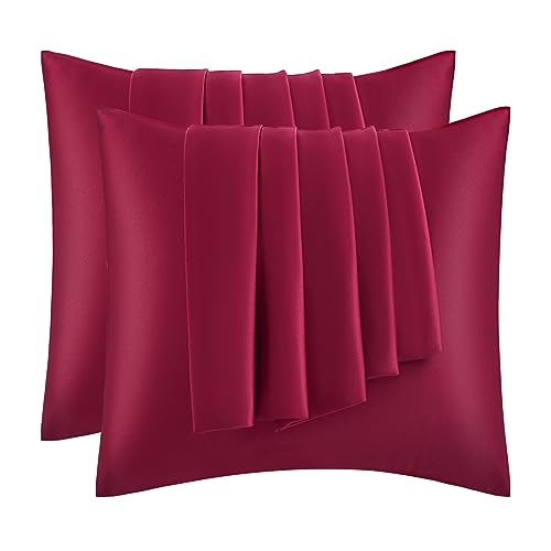 WOLTU 2er Set Satin Kissenbezug 40 x 40 cm, Premiun Kopfkissenbezug weiche ähnlich wie Seidenkissenbezug, Kissenhülle Haar- und Hautpflege Seidig mit Reißverschluss, Bordeaux von WOLTU