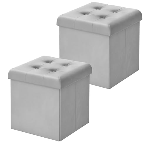 WOLTU 2er Set Sitzbank mit Stauraum Sitzhocker Aufbewahrungsbox mit Deckel Fußablage faltbar pflegeleicht 43L 37,5 x 38 x 37,5 cm belastbar bis 300 kg Samt MDF, Hellgrau von WOLTU