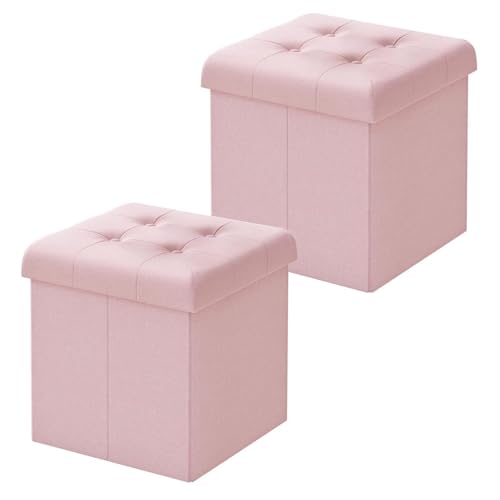 WOLTU 2er Set Sitzbank mit Stauraum Sitzhocker Aufbewahrungsbox mit Deckel faltbar pflegeleicht 43L 37,5 x 38 x 37,5 cm belastbar bis 300 kg Leinen MDF, Rosa von WOLTU
