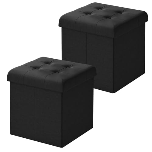 WOLTU 2er Set Sitzbank mit Stauraum Sitzhocker Aufbewahrungsbox mit Deckel faltbar pflegeleicht 43L 37,5 x 38 x 37,5 cm belastbar bis 300 kg Leinen MDF, Schwarz von WOLTU