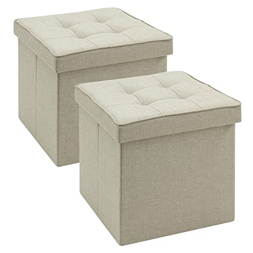 WOLTU 2er Set Sitzhocker mit Stauraum Sitzwürfel Sitzbank Faltbar Truhen Aufbewahrungsbox, Deckel Abnehmbar, Gepolsterte Sitzfläche aus Leinen, 37,5x37,5x38CM(LxBxH), Beige von WOLTU