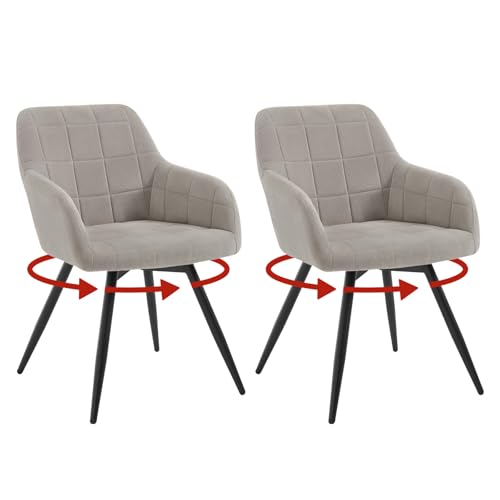 WOLTU 2er Set drehbare Esszimmerstühle, Samt gepolsterte ergonomische Esszimmertühle mit Metallbeinen,Esszimmertühle mit Rücken- und Armlehnen, für Küche, Wohnzimmer, Balkon, Hellgrau, EZS85hgr-2 von WOLTU