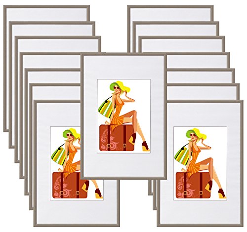 WOLTU Bilderrahmen 13x18 cm 15er Set Fotorahmen aus Kunststoff mit Passepartout, Posterrahmen zum vertikalen oder horizontalen Aufhängen/Aufstellen, Collage Wanddeko, Stahl von WOLTU