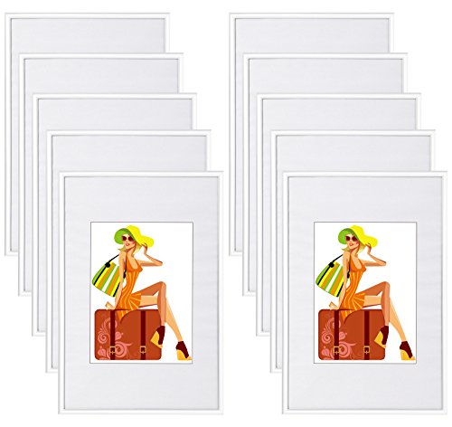 WOLTU Bilderrahmen 10x15 cm Set of 10 Fotorahmen aus Kunststoff mit Passepartout, Posterrahmen zum vertikalen oder horizontalen Aufhängen/Aufstellen, Collage Wanddeko, Weiß von WOLTU