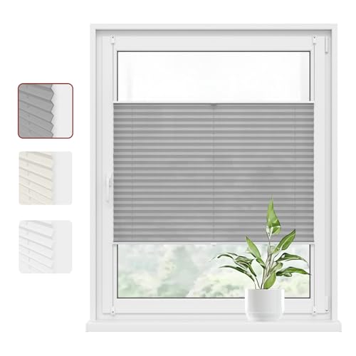 WOLTU Plissee Klemmfix ohne Bohren 45x130cm (BxH) Grau Faltrollo Plisseerollo mit Klemmträger Lichtdurchlässig, Jalousie Sichtschutz und Sonnenschutz Easyfix Rollo für Fenster & Tür von WOLTU