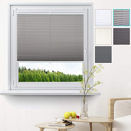 WOLTU Plissee Klemmfix ohne Bohren 60x220cm (BxH) Grau Faltrollo Plisseerollo mit Klemmträger Lichtdurchlässig, Jalousie Sichtschutz und Sonnenschutz Easyfix Rollo für Fenster & Tür von WOLTU