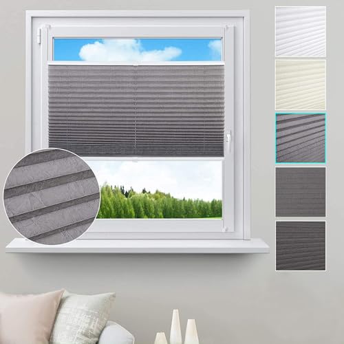 WOLTU Plissee ohne Bohren Klemmfix Faltrollo Jalousie Grau 100x130cm (BxH), Plisseerollo Crushed Optik Sichtschutz und Sonnenschutz Easyfix lichtdurchlässig Rollo für Fenster & Tür von WOLTU