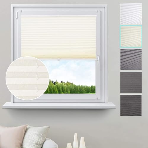 WOLTU Plissee ohne Bohren Klemmfix Faltrollo Jalousie Creme 120x130cm (BxH), Plisseerollo Crushed Optik Sichtschutz und Sonnenschutz Easyfix lichtdurchlässig Rollo für Fenster & Tür WOLTU Plissee ohne Bohren Klemmfix Faltrollo Jalousie Creme 120x130cm (BxH), Plisseerollo Crushed Optik Sichtschutz und Sonnenschutz Easyfix lichtdurchlässig Rollo für Fenster & Tür von WOLTU