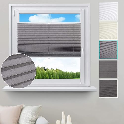 WOLTU Plissee ohne Bohren Klemmfix Faltrollo Jalousie Grau 75x130cm (BxH), Plisseerollo Crushed Optik Sichtschutz und Sonnenschutz Easyfix lichtdurchlässig Rollo für Fenster & Tür von WOLTU