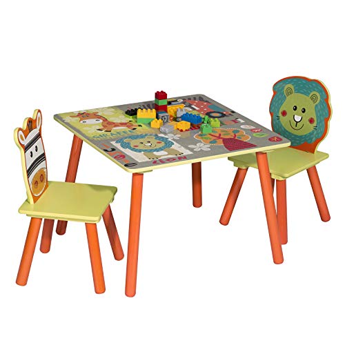 WOLTU Kindertisch mit 2 Stühle, Tisch und Stuhl Sets, Massivholz Beinen, abgerundete Ecken, Sitzgruppe für Kinder Vorschüler von WOLTU