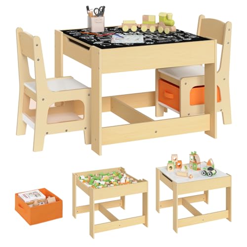WOLTU 3tlg. Kindersitzgruppe Kindertisch mit 2 Stühlen Sitzgruppe mit Stauraum für Kinder Vorschüler Kindermöbel von WOLTU