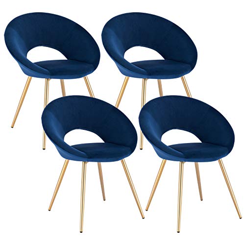 WOLTU 4xEsszimmerstühle 4er Set Esszimmerstuhl Küchenstuhl Polsterstuhl Design Stuhl, mit Sitzfläche aus Samt, Gestell aus Metall, Blau, BH230bl-4 von WOLTU