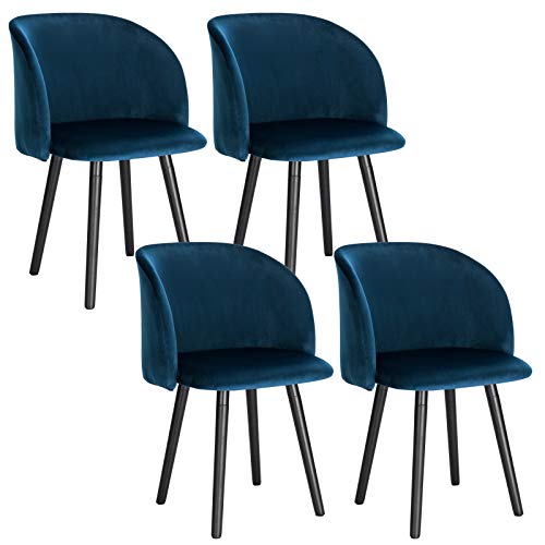 WOLTU 4 x Esszimmerstühle 4er Set Esszimmerstuhl Küchenstuhl Polsterstuhl Design Stuhl mit Armlehne, mit Sitzfläche aus Samt, Gestell aus Massivholz, Blau BH121bl-4 von WOLTU