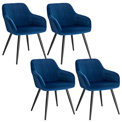 WOLTU 4 x Esszimmerstühle 4er Set Esszimmerstuhl Küchenstuhl Polsterstuhl Design Stuhl mit Armlehnen, mit Sitzfläche aus Samt, Gestell aus Metall, Blau, BH93bl-4 von WOLTU
