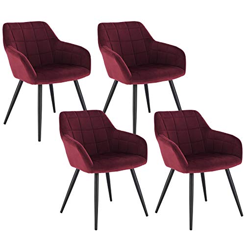WOLTU 4 x Esszimmerstühle 4er Set Esszimmerstuhl Küchenstuhl Polsterstuhl Design Stuhl mit Armlehnen, mit Sitzfläche aus Samt, Gestell aus Metall, Bordeaux, BH93bd-4 von WOLTU