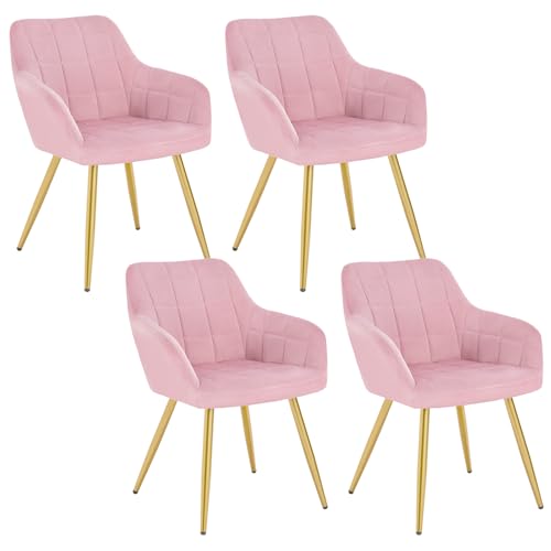 WOLTU Esszimmerstühle 4er Set Esszimmerstuhl Küchenstuhl Polsterstuhl Design Stuhl mit Armlehnen, mit Sitzfläche aus Samt, Gestell aus Metall, modern, Gold Beine, Rosa, BH232rs-4 von WOLTU