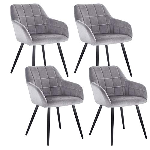 WOLTU 4 x Esszimmerstühle 4er Set Esszimmerstuhl Küchenstuhl Polsterstuhl Design Stuhl mit Armlehnen, mit Sitzfläche aus Samt, Gestell aus Metall, Grau, BH93gr-4 von WOLTU
