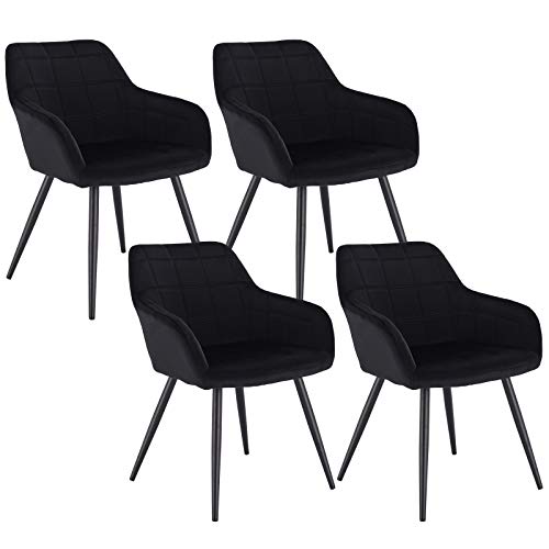 WOLTU 4 x Esszimmerstühle 4er Set Esszimmerstuhl Küchenstuhl Polsterstuhl Design Stuhl mit Armlehnen, mit Sitzfläche aus Samt, Gestell aus Metall, Schwarz, BH93sz-4 von WOLTU