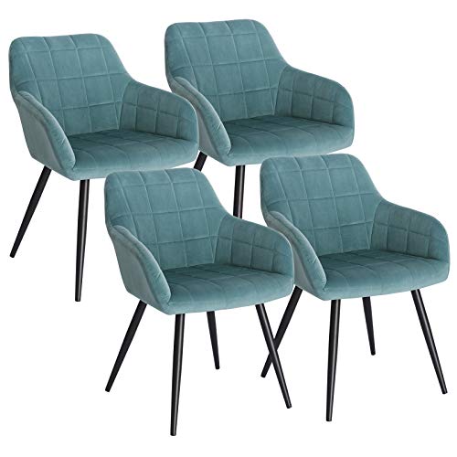 WOLTU 4 x Esszimmerstühle 4er Set Esszimmerstuhl Küchenstuhl Polsterstuhl Design Stuhl mit Armlehnen, mit Sitzfläche aus Samt, Gestell aus Metall, Türkis, BH93ts-4 von WOLTU