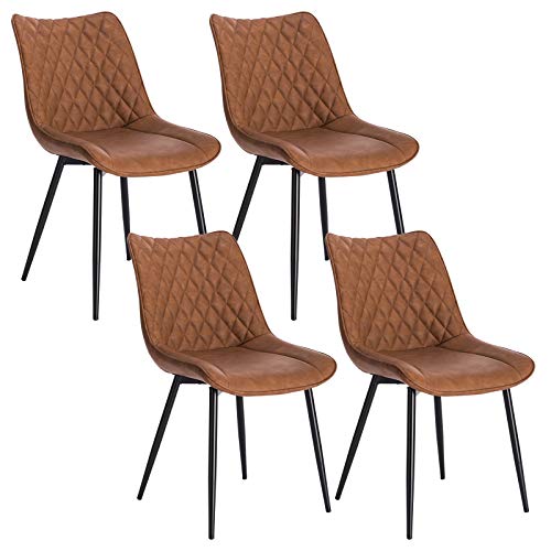 WOLTU 4 x Esszimmerstühle 4er Set Esszimmerstuhl Küchenstuhl Polsterstuhl Design Stuhl mit Rückenlehne, mit Sitzfläche aus Kunstleder, Gestell aus Metall, Antiklederoptik, Hellbraun, BH210hbr-4 von WOLTU