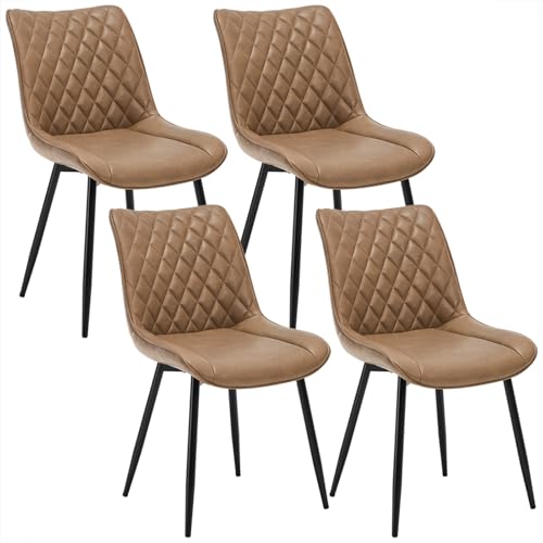 WOLTU Esszimmerstühle 4er Set, Küchenstühle, Wohnzimmerstühle, Polsterstühle mit Rückenlehne, für Esszimmer, Küche, Wohnzimmer, Büro, Sitzfläche aus Kunstleder, Metallbeine, Hellbraun BH210hbr-4 von WOLTU