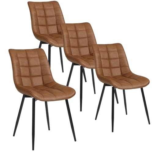 WOLTU 4 x Esszimmerstühle 4er Set Esszimmerstuhl Küchenstuhl Polsterstuhl Design Stuhl mit Rückenlehne, mit Sitzfläche aus Kunstleder, Gestell aus Metall, Hellbraun, BH207hbr-4 von WOLTU