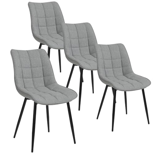 WOLTU Esszimmerstühle 4er Set Küchenstuhl Polsterstuhl Wohnzimmerstuhl Sessel mit Rückenlehne, Sitzfläche aus Leinen, Metallbeine, Hellgrau BH206hgr-4 von WOLTU