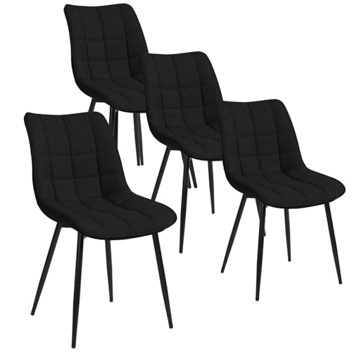 WOLTU 4 x Esszimmerstühle 4er Set Esszimmerstuhl Küchenstuhl Polsterstuhl Design Stuhl mit Rückenlehne, mit Sitzfläche aus Leinen, Gestell aus Metall, Schwarz, BH206sz-4 von WOLTU