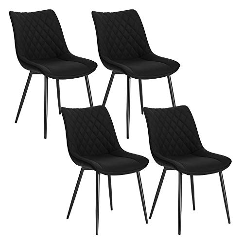 WOLTU 4 x Esszimmerstühle 4er Set Esszimmerstuhl Küchenstuhl Polsterstuhl Design Stuhl mit Rückenlehne, mit Sitzfläche aus Leinen, Gestell aus Metall, Schwarz, BH208sz-4 von WOLTU