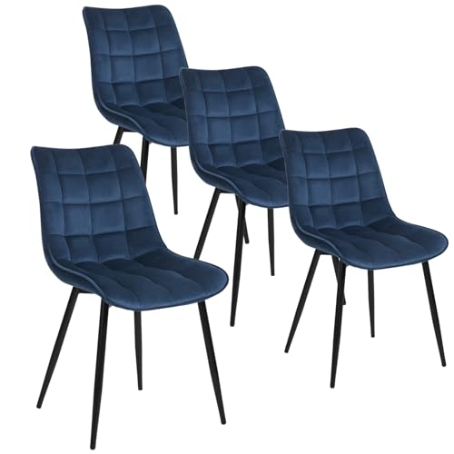 WOLTU 4 x Esszimmerstühle 4er Set Esszimmerstuhl Küchenstuhl Polsterstuhl Design Stuhl mit Rückenlehne, mit Sitzfläche aus Samt, Gestell aus Metall, Blau, BH142bl-4 von WOLTU