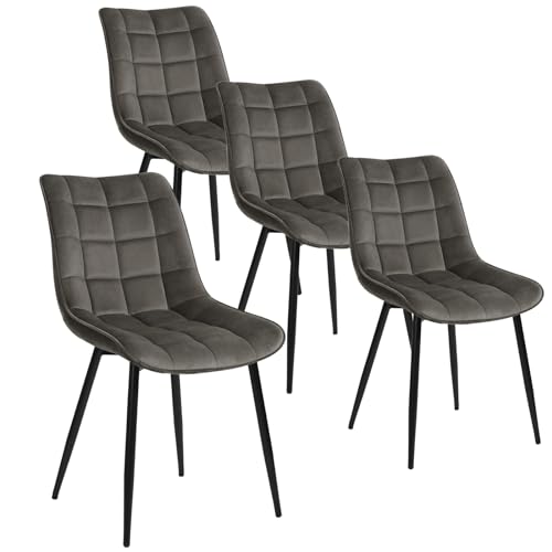 WOLTU Esszimmerstühle 4er Set Küchenstuhl Polsterstuhl Wohnzimmerstuhl Sessel mit Rückenlehne, Sitzfläche aus Samt, Metallbeine, Dunkelgrau BH142dgr-4 von WOLTU