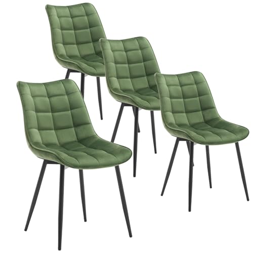 WOLTU Esszimmerstühle 4er Set Küchenstuhl Polsterstuhl Wohnzimmerstuhl Sessel mit Rückenlehne, Sitzfläche aus Samt, Metallbeine, Dunkelgrün BH142dgn-4 von WOLTU