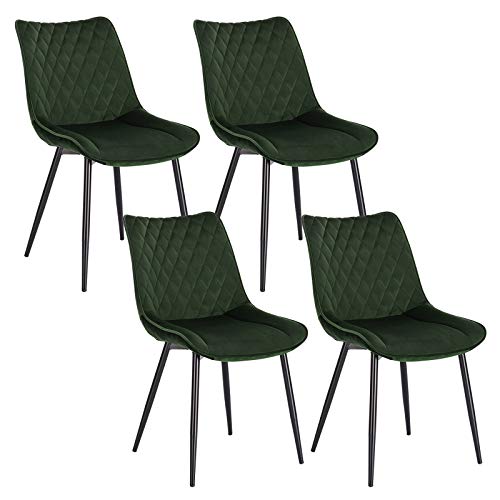 WOLTU 4 x Esszimmerstühle 4er Set Esszimmerstuhl Küchenstuhl Polsterstuhl Design Stuhl mit Rückenlehne, mit Sitzfläche aus Samt, Gestell aus Metall, Dunkelgrün, BH209dgn-4 von WOLTU