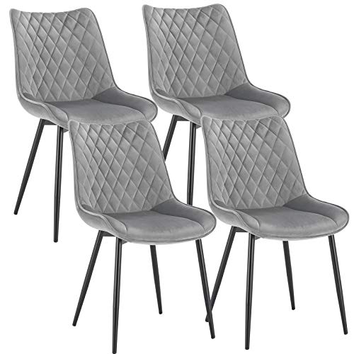 WOLTU 4 x Esszimmerstühle 4er Set Esszimmerstuhl Küchenstuhl Polsterstuhl Design Stuhl mit Rückenlehne, mit Sitzfläche aus Samt, Gestell aus Metall, Hellgrau, BH209hgr-4 von WOLTU