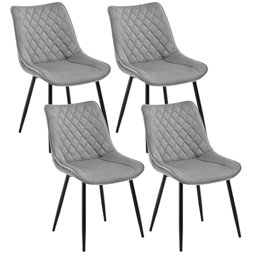 WOLTU 4 x Esszimmerstühle 4er Set Esszimmerstuhl Küchenstuhl Polsterstuhl Design Stuhl mit Rückenlehne, mit Sitzfläche aus Samt, Gestell aus Metall, Hellgrau, BH209hgr-4 von WOLTU