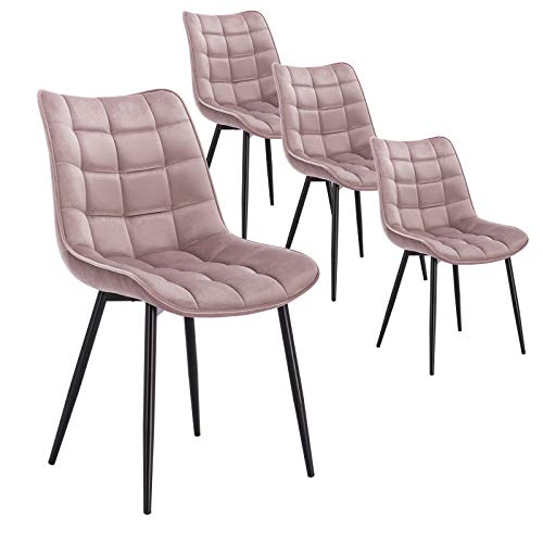 WOLTU 4 x Esszimmerstühle 4er Set Esszimmerstuhl Küchenstuhl Polsterstuhl Design Stuhl mit Rückenlehne, mit Sitzfläche aus Samt, Gestell aus Metall, Rosa, BH142rs-4 von WOLTU