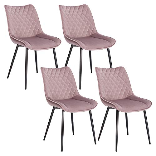 WOLTU 4 x Esszimmerstühle 4er Set Esszimmerstuhl Küchenstuhl Polsterstuhl Design Stuhl mit Rückenlehne, mit Sitzfläche aus Samt, Gestell aus Metall, Rosa, BH209rs-4 von WOLTU