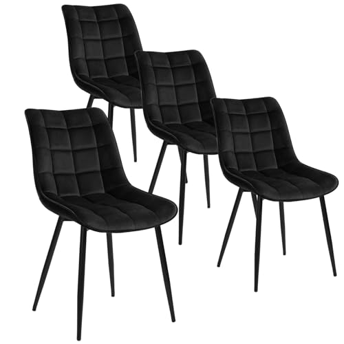 WOLTU 4 x Esszimmerstühle 4er Set Esszimmerstuhl Küchenstuhl Polsterstuhl Design Stuhl mit Rückenlehne, mit Sitzfläche aus Samt, Gestell aus Metall, Schwarz, BH142sz-4 von WOLTU