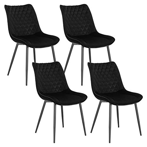 WOLTU 4 x Esszimmerstühle 4er Set Esszimmerstuhl Küchenstuhl Polsterstuhl Design Stuhl mit Rückenlehne, mit Sitzfläche aus Samt, Gestell aus Metall, Schwarz, BH209sz-4 von WOLTU