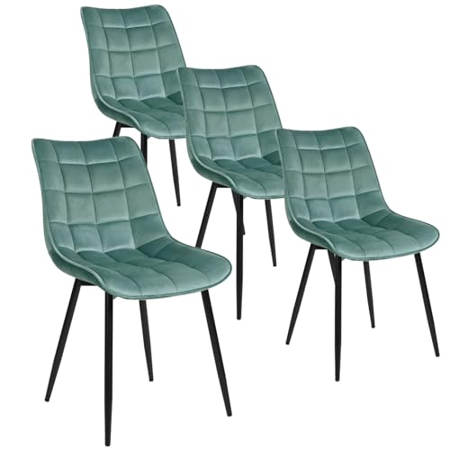WOLTU Esszimmerstühle 4er Set Küchenstuhl Polsterstuhl Wohnzimmerstuhl Sessel mit Rückenlehne, Sitzfläche aus Samt, Metallbeine, Türkis BH142ts-4 von WOLTU
