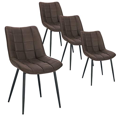 WOLTU 4 x Esszimmerstühle 4er Set Esszimmerstuhl Küchenstuhl Polsterstuhl Design Stuhl mit Rückenlehne, mit Sitzfläche aus Stoffbezug, Gestell aus Metall, Dunkelbraun, BH247dbr-4 von WOLTU