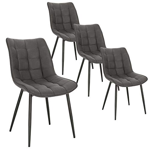 WOLTU 4 x Esszimmerstühle 4er Set Esszimmerstuhl Küchenstuhl Polsterstuhl Design Stuhl mit Rückenlehne, mit Sitzfläche aus Stoffbezug, Gestell aus Metall, Dunkelgrau, BH247dgr-4 von WOLTU
