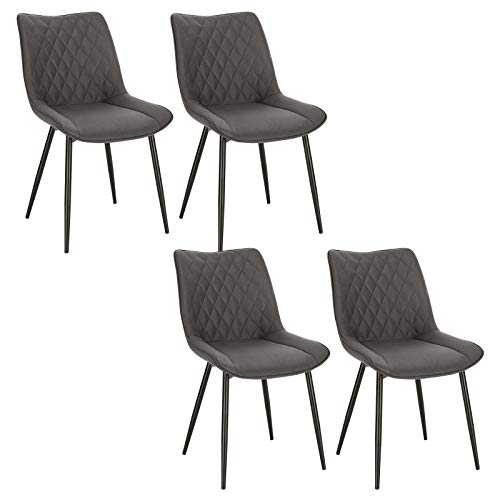 WOLTU 4 x Esszimmerstühle 4er Set Esszimmerstuhl Küchenstuhl Polsterstuhl Design Stuhl mit Rückenlehne, mit Sitzfläche aus Stoffbezug, Gestell aus Metall, Dunkelgrau, BH248dgr-4 von WOLTU